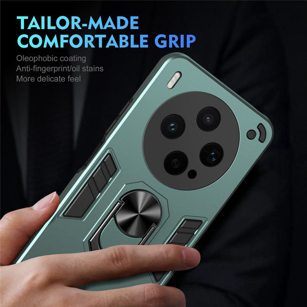 For vivo X300s 5G Case PC + TPU Drop Defend Phone Cover with Ring Kickstand - Green