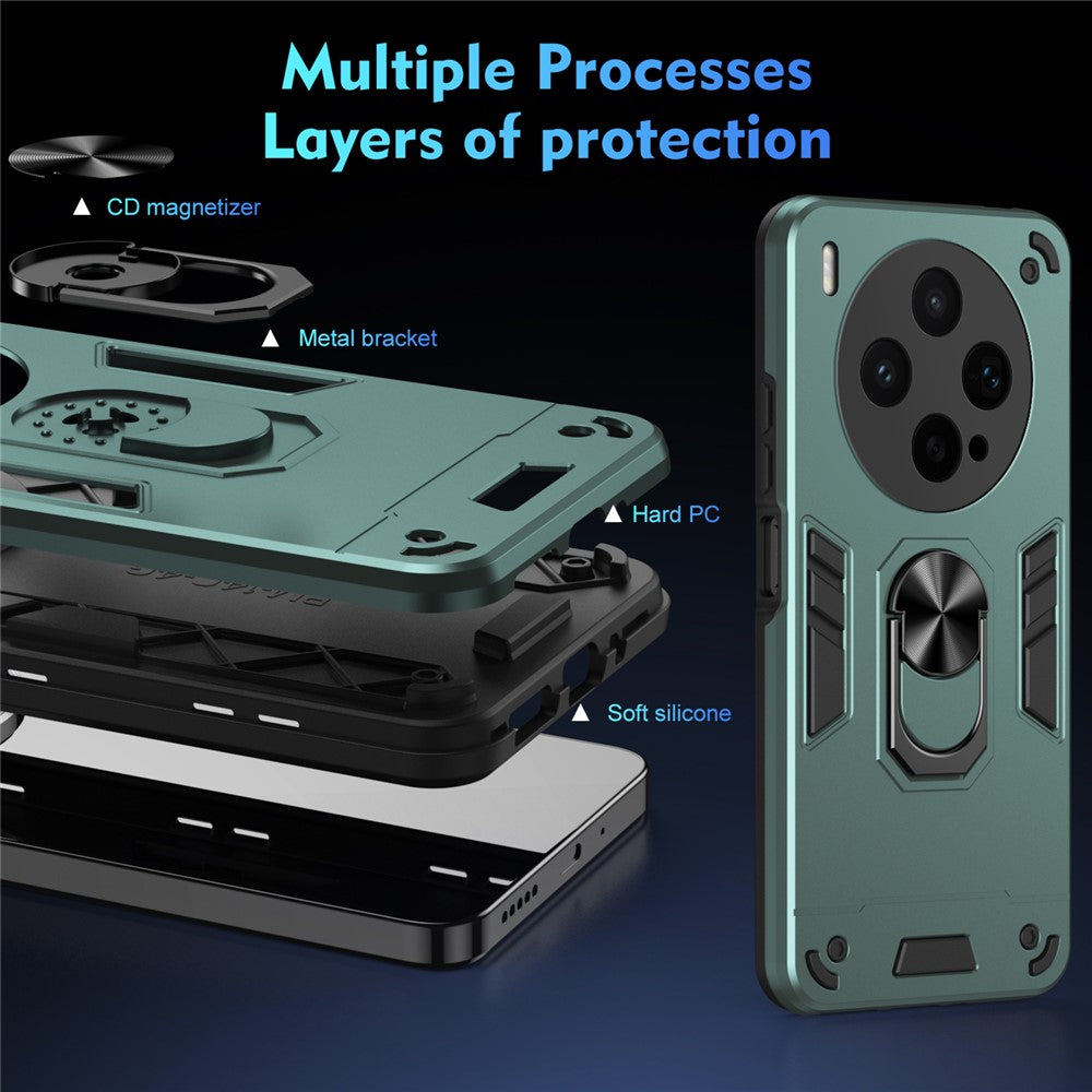 For vivo X300s 5G Case PC + TPU Drop Defend Phone Cover with Ring Kickstand - Green