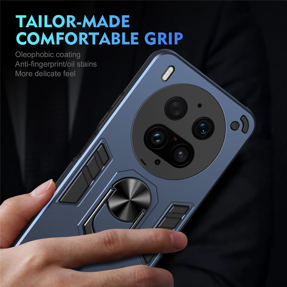 For vivo X300 Ultra 5G Case PC + TPU Drop Defend Phone Cover with Ring Kickstand - Blue