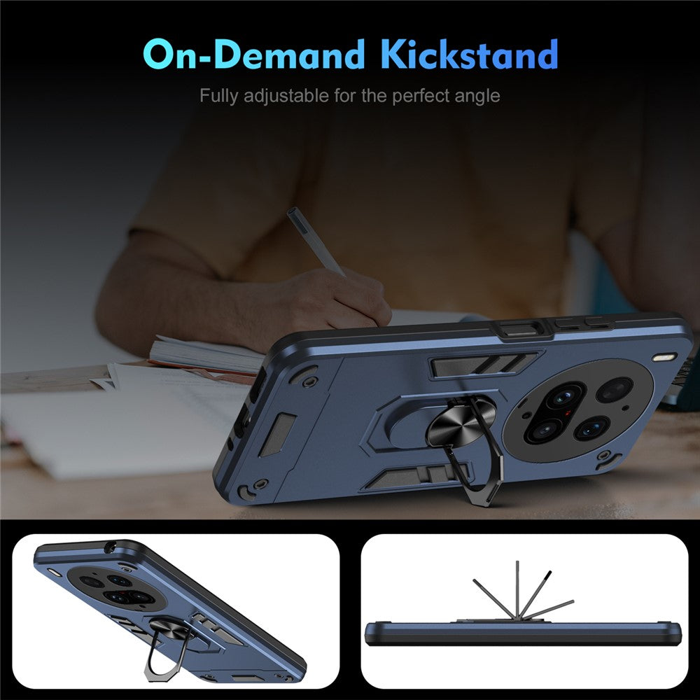 For vivo X300 Ultra 5G Case PC + TPU Drop Defend Phone Cover with Ring Kickstand - Blue