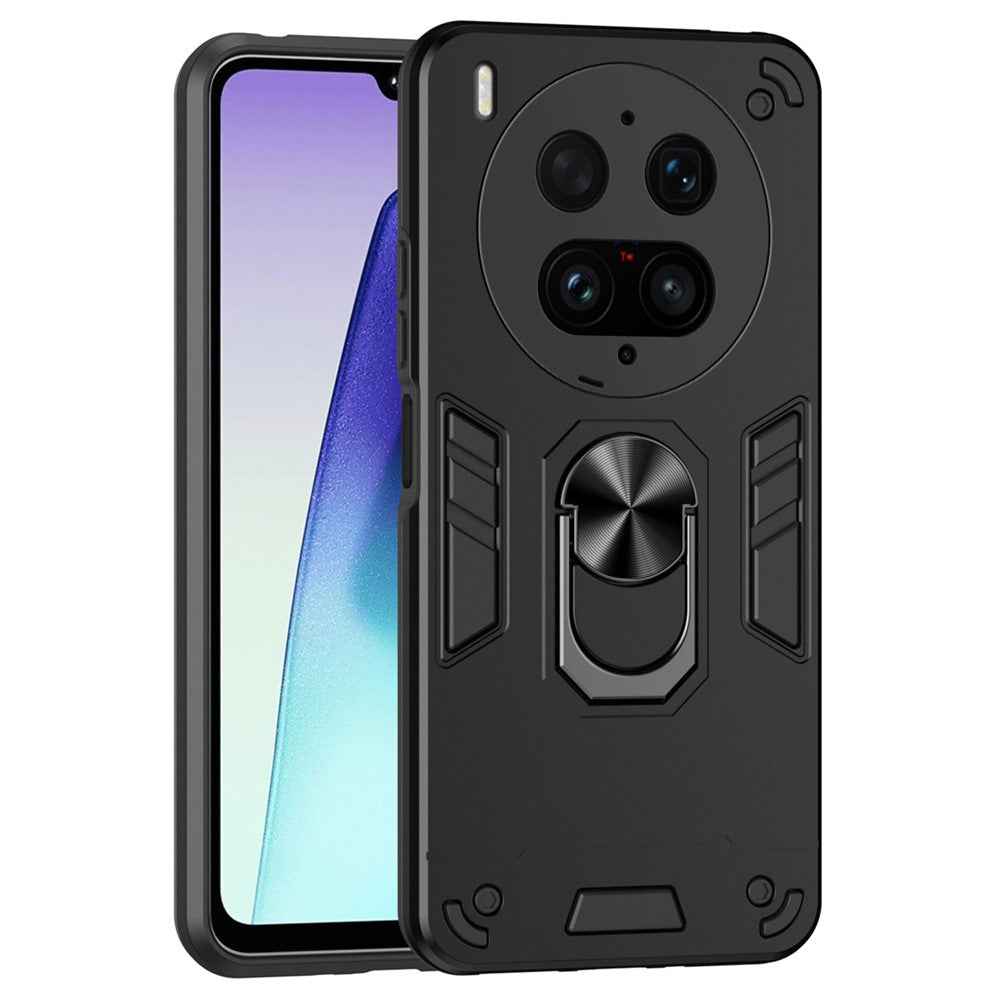 For vivo X300 Ultra 5G Case PC + TPU Drop Defend Phone Cover with Ring Kickstand - Black
