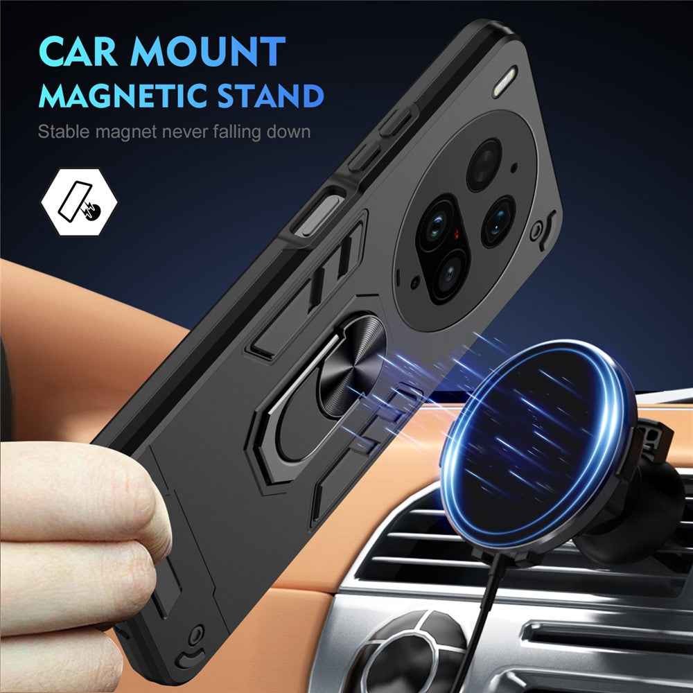 For vivo X300 Ultra 5G Case PC + TPU Drop Defend Phone Cover with Ring Kickstand - Black