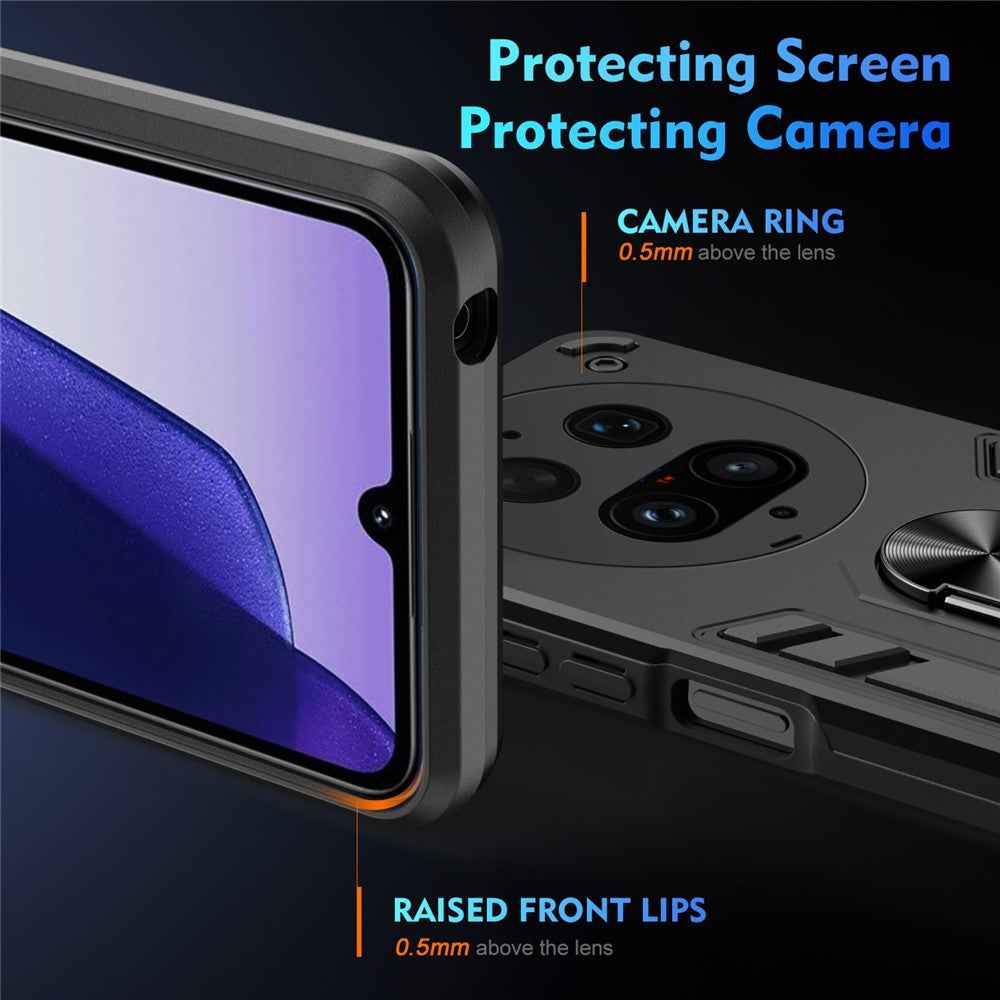 For vivo X300 Ultra 5G Case PC + TPU Drop Defend Phone Cover with Ring Kickstand - Black