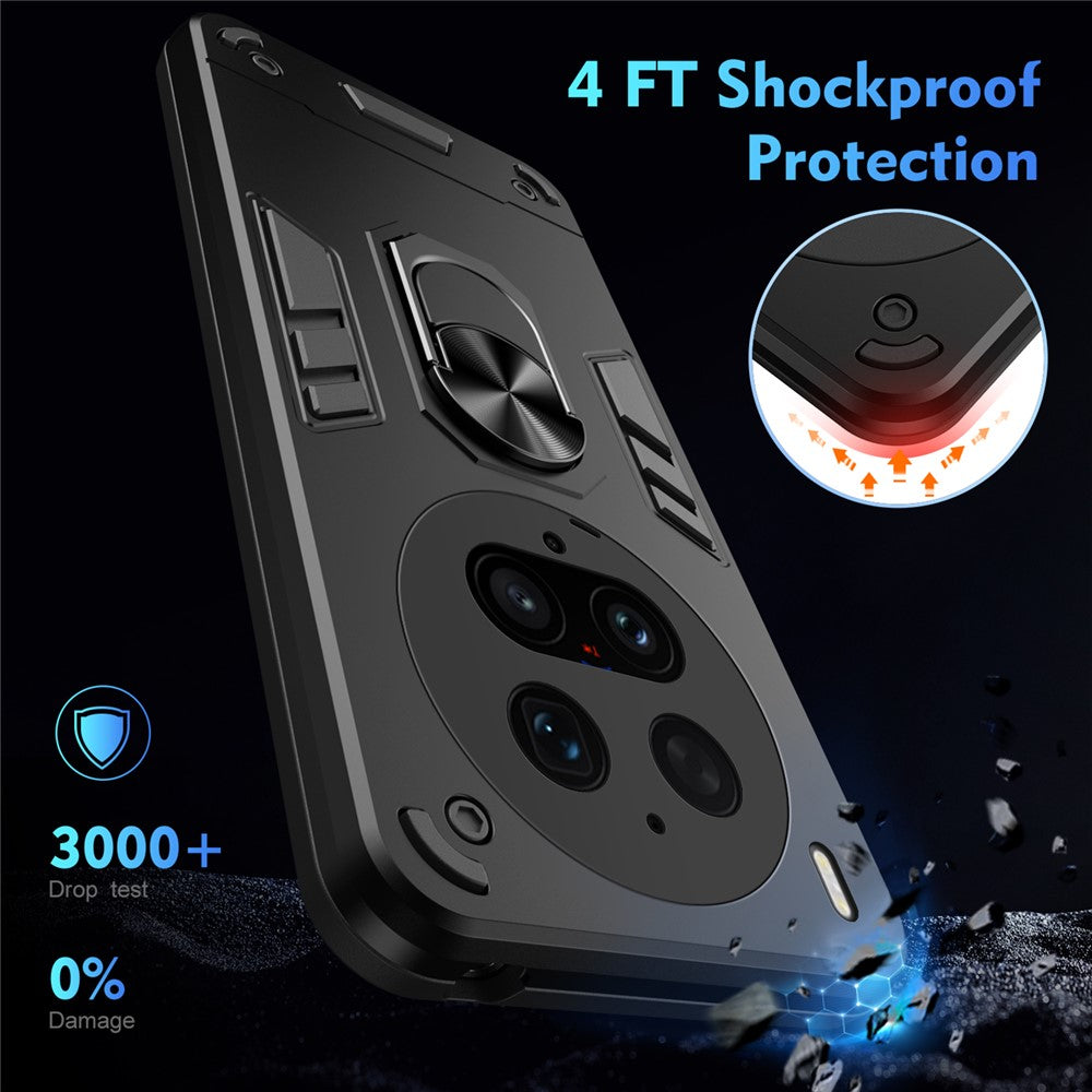 For vivo X300 Ultra 5G Case PC + TPU Drop Defend Phone Cover with Ring Kickstand - Black