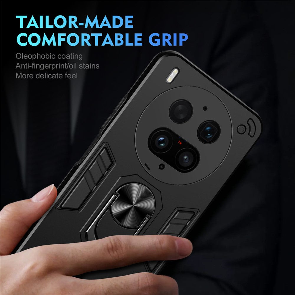 For vivo X300 Ultra 5G Case PC + TPU Drop Defend Phone Cover with Ring Kickstand - Black