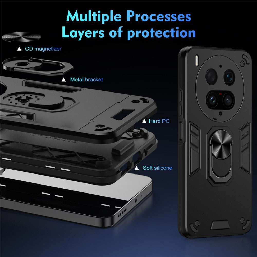 For vivo X300 Ultra 5G Case PC + TPU Drop Defend Phone Cover with Ring Kickstand - Black