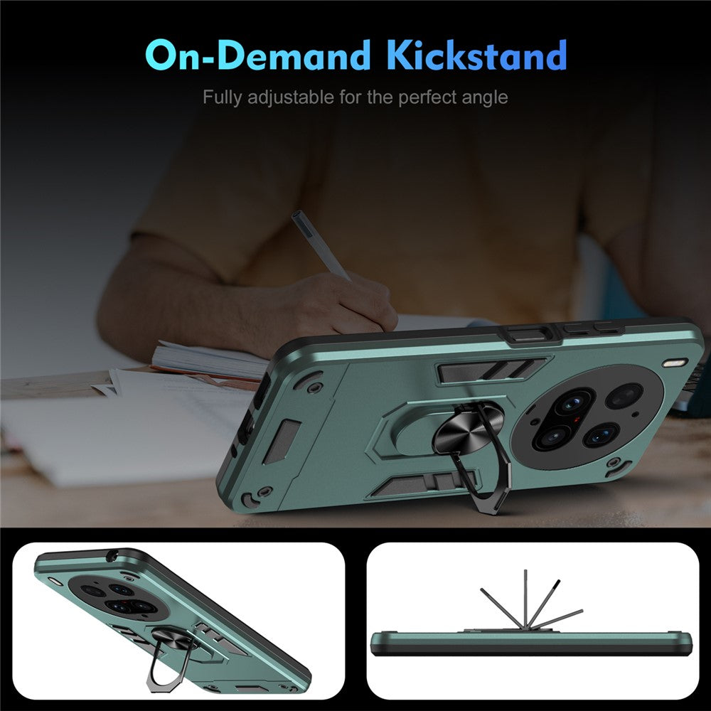 For vivo X300 Ultra 5G Case PC + TPU Drop Defend Phone Cover with Ring Kickstand - Green