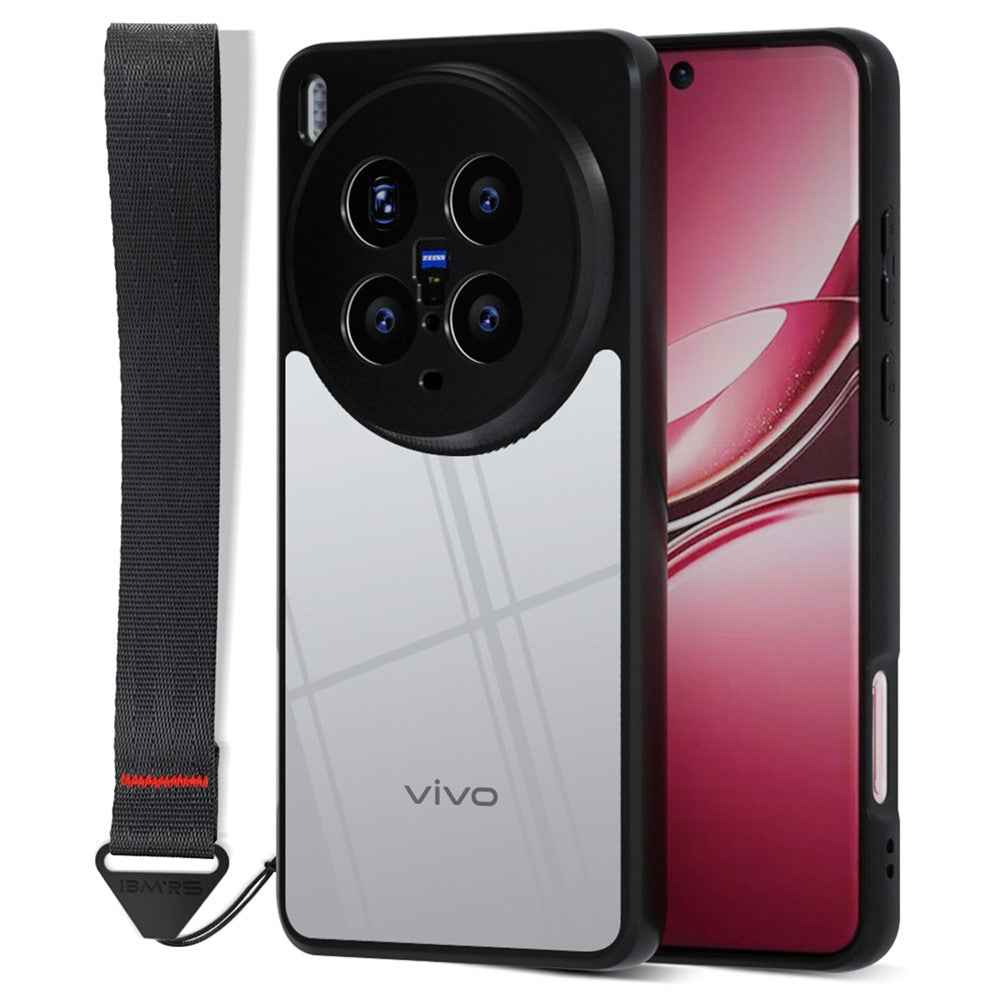 IBMRS for vivo X300 5G Mobile Cover Soft TPU + Hard PC Case with Wrist Strap (Precision Cutouts) - Transparent Black