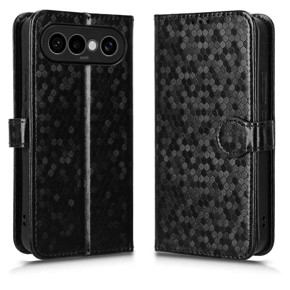 For vivo X300 FE 5G Wallet Case Dot Pattern Imprint PU Leather Phone Cover with Wrist Strap - Black