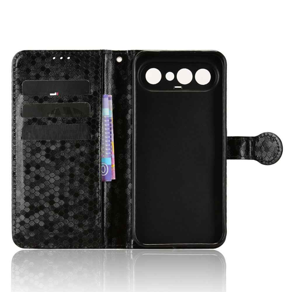 For vivo X300 FE 5G Wallet Case Dot Pattern Imprint PU Leather Phone Cover with Wrist Strap - Black