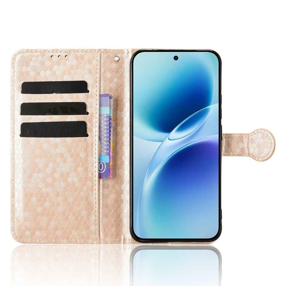 For vivo X300 FE 5G Wallet Case Dot Pattern Imprint PU Leather Phone Cover with Wrist Strap - Rose Gold