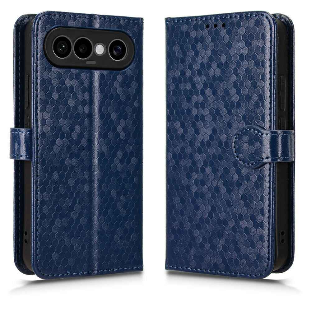 For vivo X300 FE 5G Wallet Case Dot Pattern Imprint PU Leather Phone Cover with Wrist Strap - Dark Blue