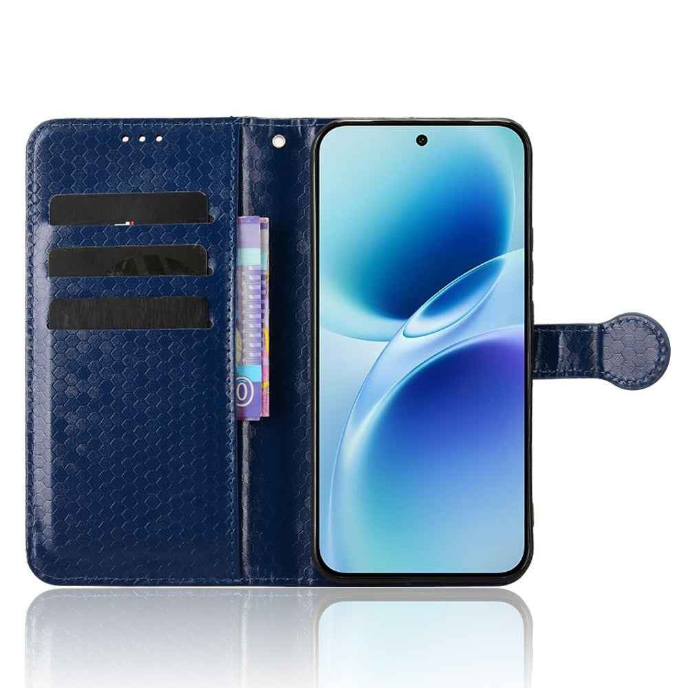 For vivo X300 FE 5G Wallet Case Dot Pattern Imprint PU Leather Phone Cover with Wrist Strap - Dark Blue