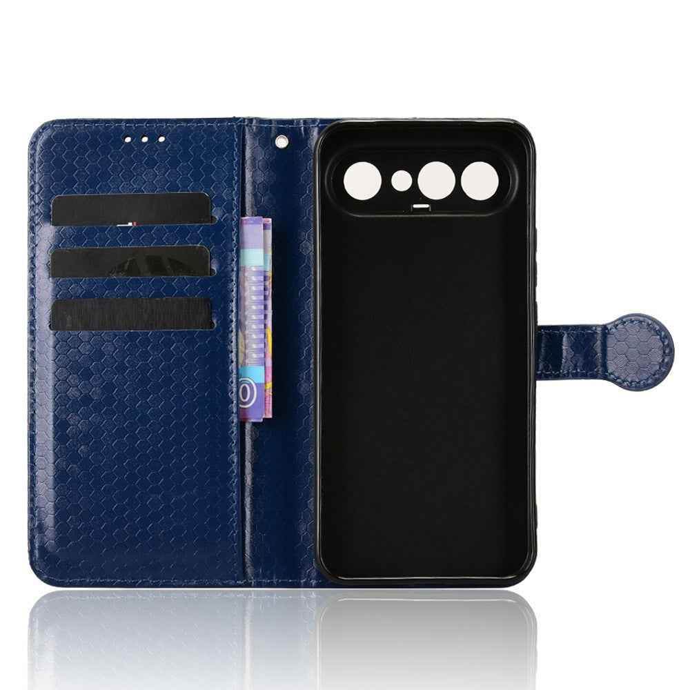 For vivo X300 FE 5G Wallet Case Dot Pattern Imprint PU Leather Phone Cover with Wrist Strap - Dark Blue