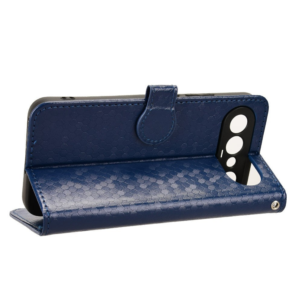 For vivo X300 FE 5G Wallet Case Dot Pattern Imprint PU Leather Phone Cover with Wrist Strap - Dark Blue