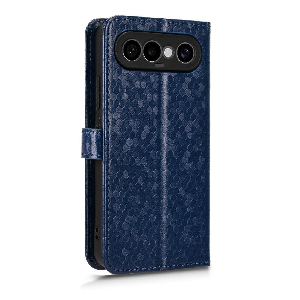 For vivo X300 FE 5G Wallet Case Dot Pattern Imprint PU Leather Phone Cover with Wrist Strap - Dark Blue