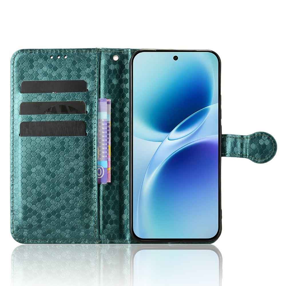 For vivo X300 FE 5G Wallet Case Dot Pattern Imprint PU Leather Phone Cover with Wrist Strap - Green