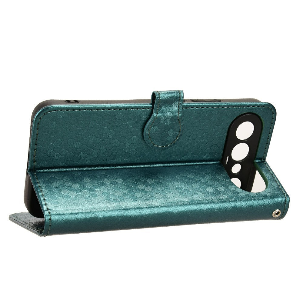 For vivo X300 FE 5G Wallet Case Dot Pattern Imprint PU Leather Phone Cover with Wrist Strap - Green