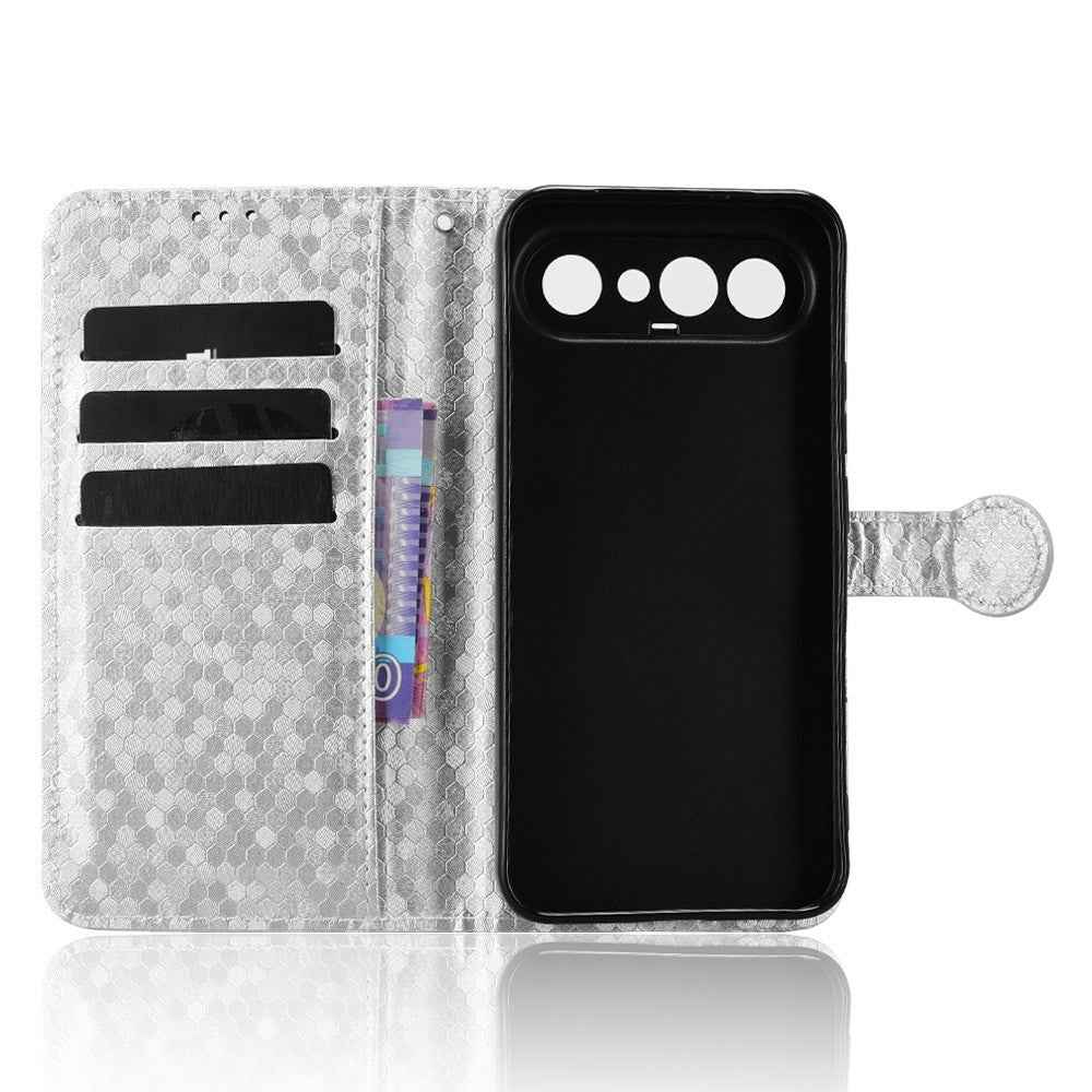 For vivo X300 FE 5G Wallet Case Dot Pattern Imprint PU Leather Phone Cover with Wrist Strap - Silver