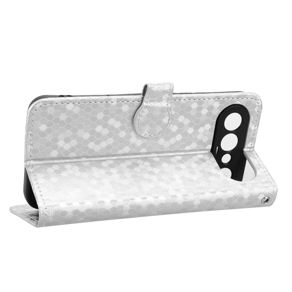 For vivo X300 FE 5G Wallet Case Dot Pattern Imprint PU Leather Phone Cover with Wrist Strap - Silver