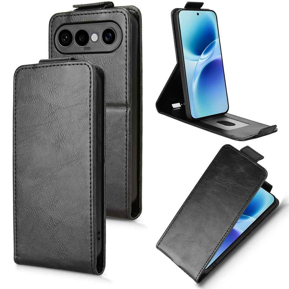 For vivo X300 FE 5G Stand Case Magnetic Clasp Vertical Flip Leather Phone Cover with Card Holder - Black