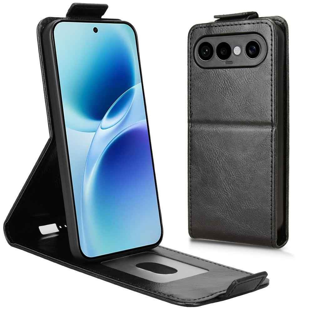 For vivo X300 FE 5G Stand Case Magnetic Clasp Vertical Flip Leather Phone Cover with Card Holder - Black