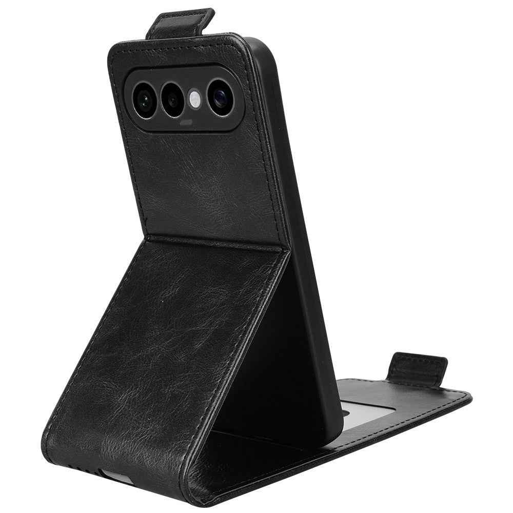 For vivo X300 FE 5G Stand Case Magnetic Clasp Vertical Flip Leather Phone Cover with Card Holder - Black