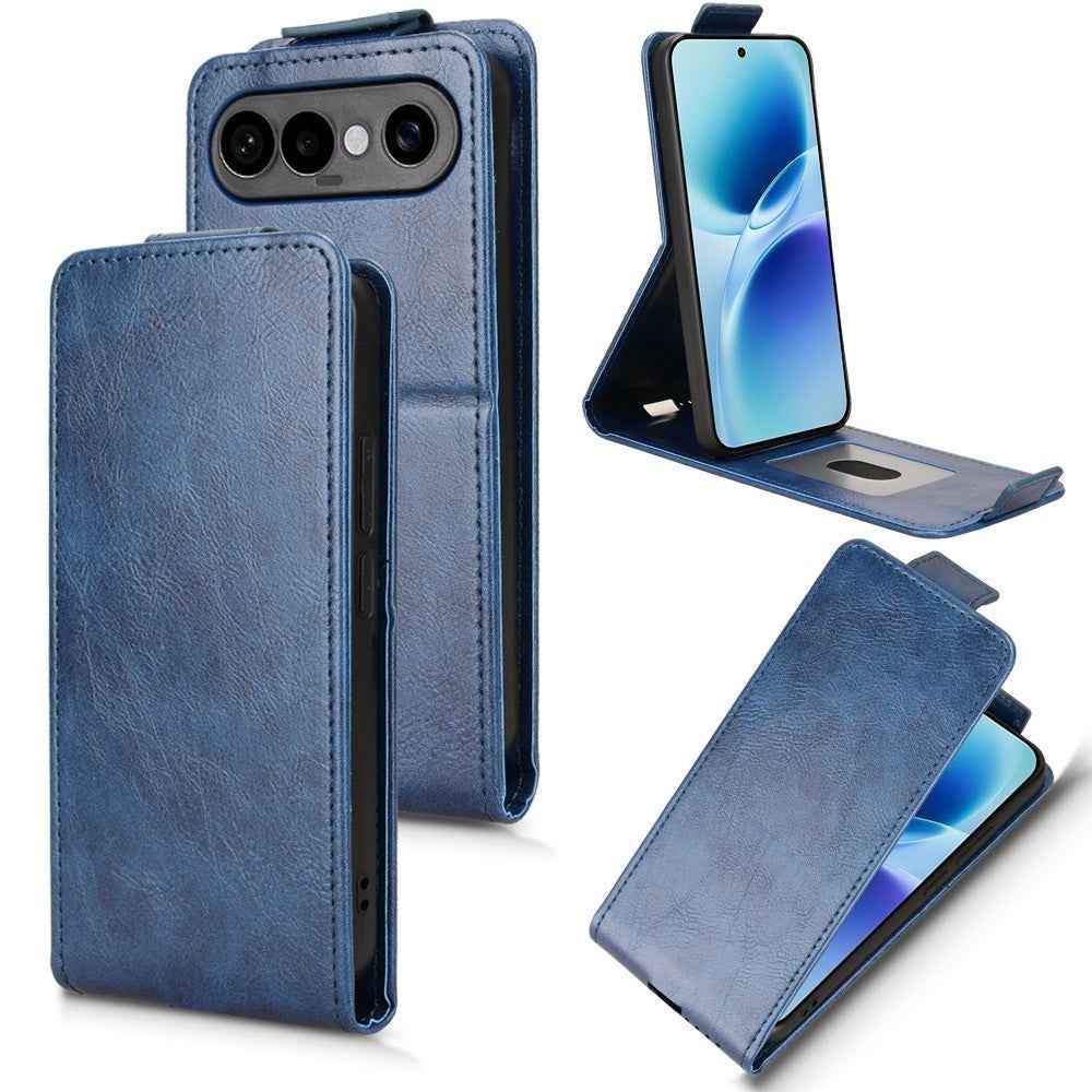 For vivo X300 FE 5G Stand Case Magnetic Clasp Vertical Flip Leather Phone Cover with Card Holder - Dark Blue