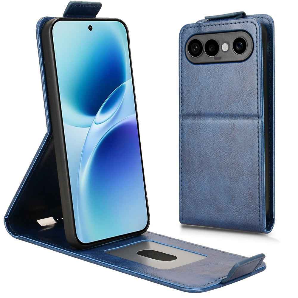 For vivo X300 FE 5G Stand Case Magnetic Clasp Vertical Flip Leather Phone Cover with Card Holder - Dark Blue