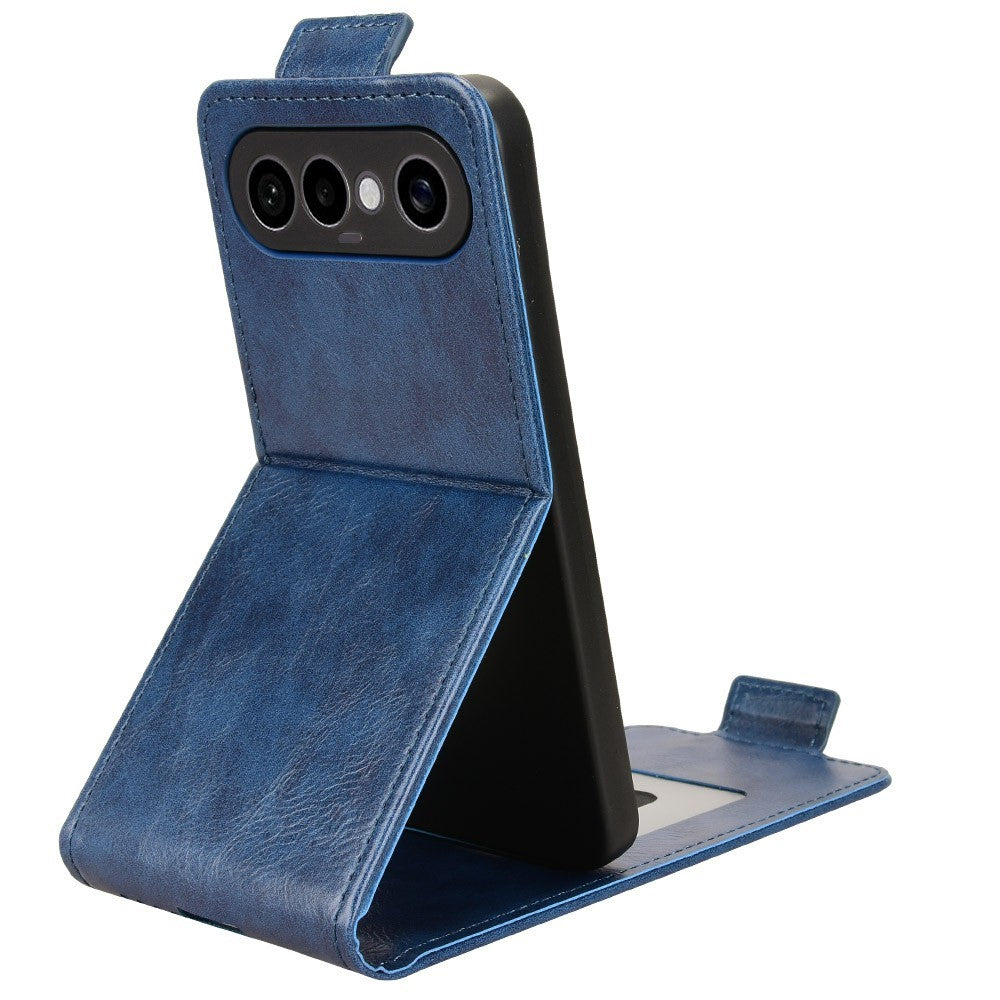 For vivo X300 FE 5G Stand Case Magnetic Clasp Vertical Flip Leather Phone Cover with Card Holder - Dark Blue