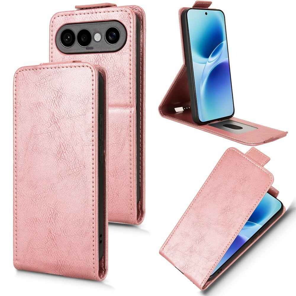 For vivo X300 FE 5G Stand Case Magnetic Clasp Vertical Flip Leather Phone Cover with Card Holder - Rose Gold