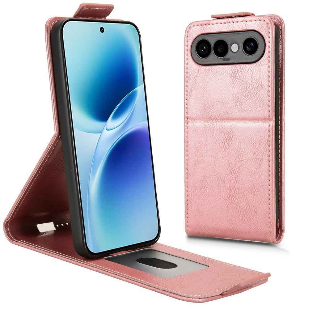 For vivo X300 FE 5G Stand Case Magnetic Clasp Vertical Flip Leather Phone Cover with Card Holder - Rose Gold