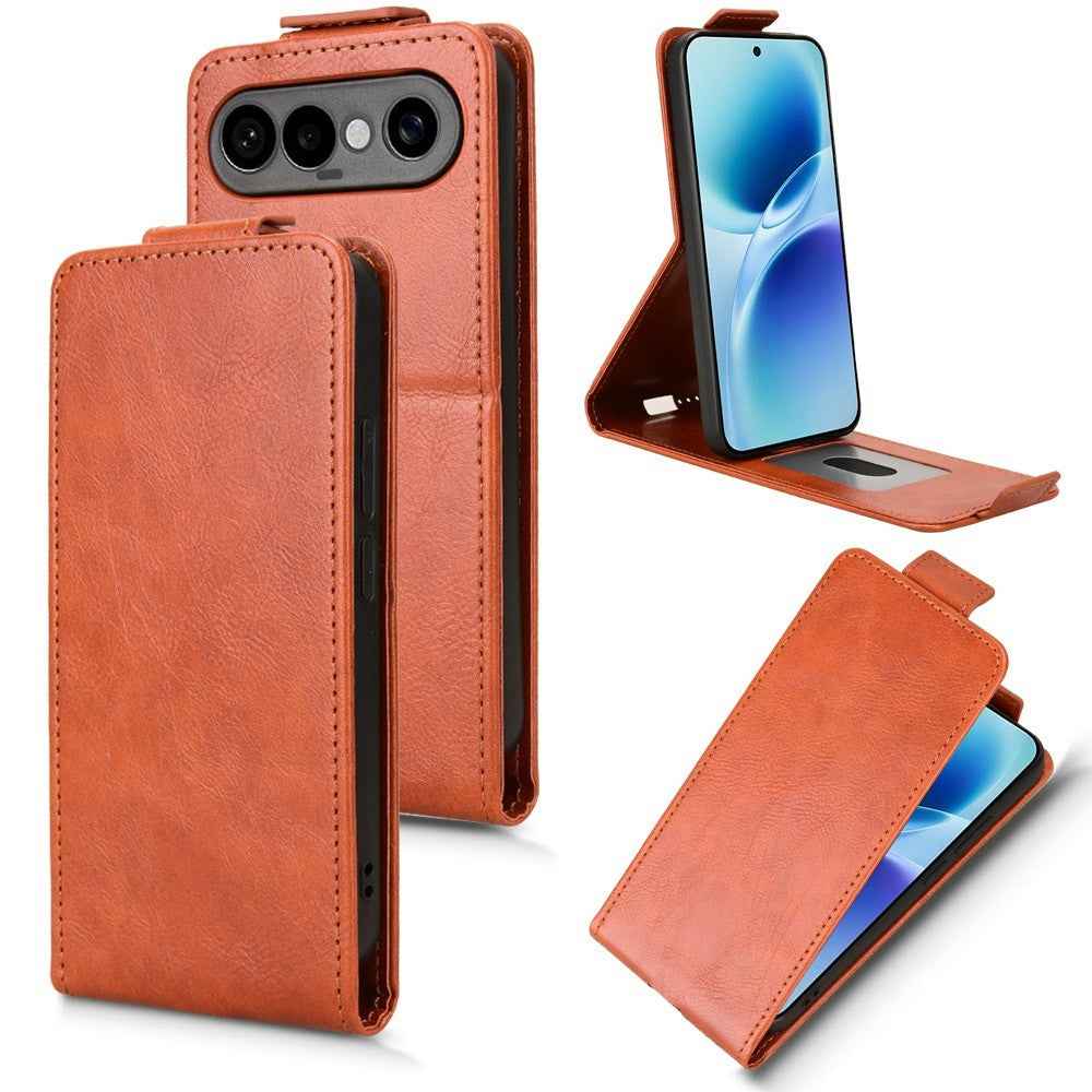 For vivo X300 FE 5G Stand Case Magnetic Clasp Vertical Flip Leather Phone Cover with Card Holder - Orange