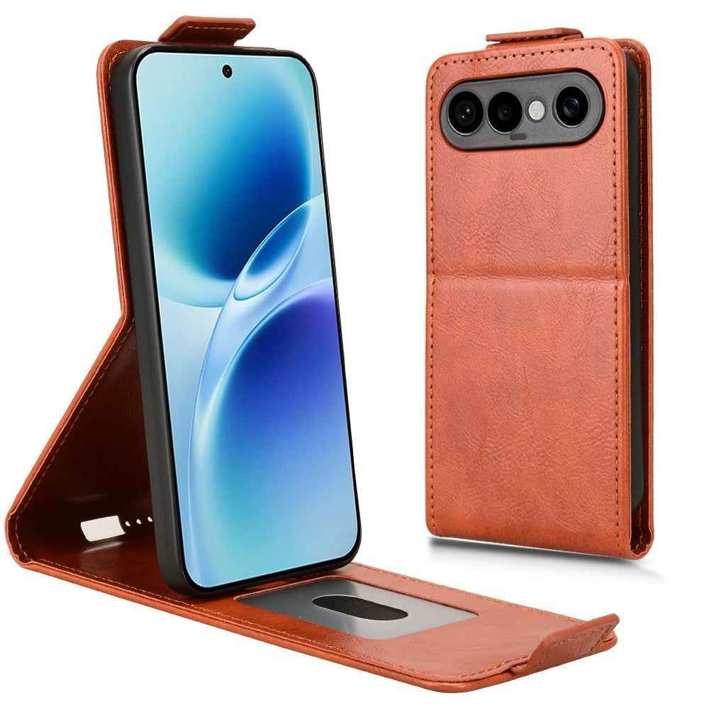 For vivo X300 FE 5G Stand Case Magnetic Clasp Vertical Flip Leather Phone Cover with Card Holder - Orange