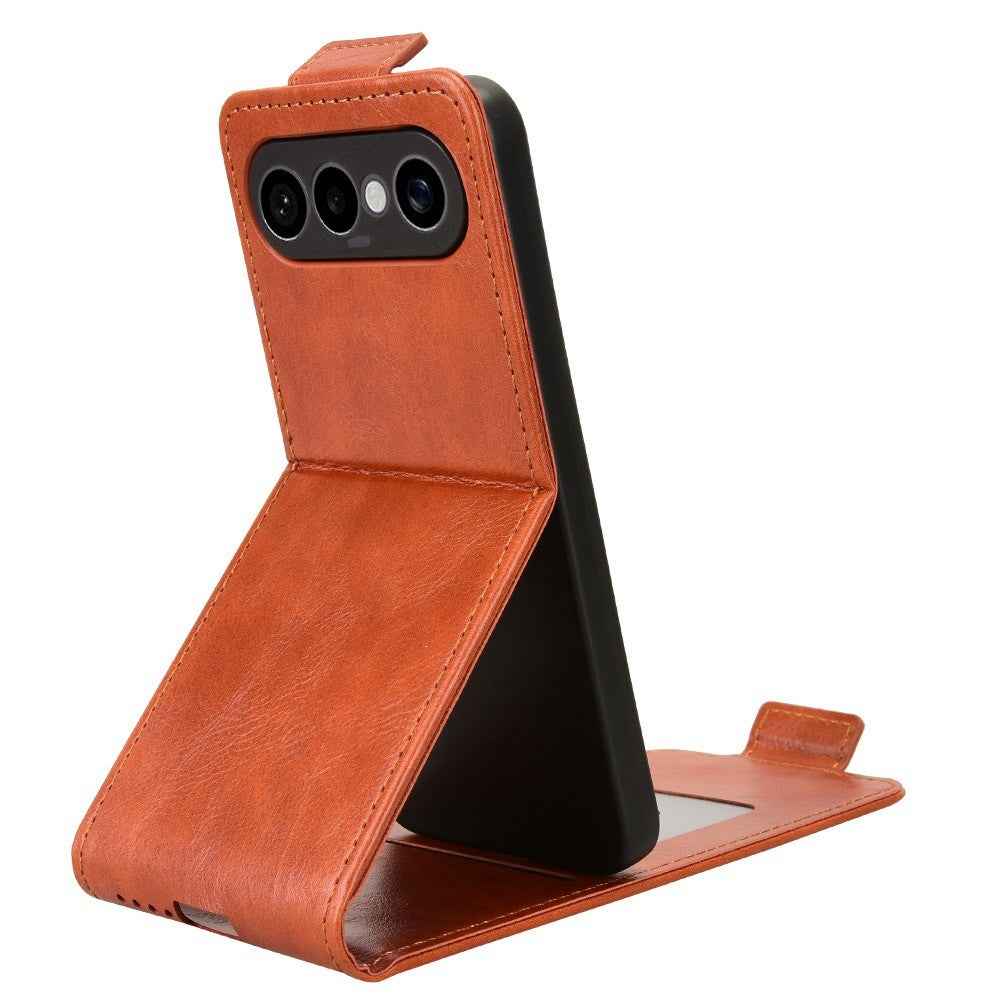 For vivo X300 FE 5G Stand Case Magnetic Clasp Vertical Flip Leather Phone Cover with Card Holder - Orange