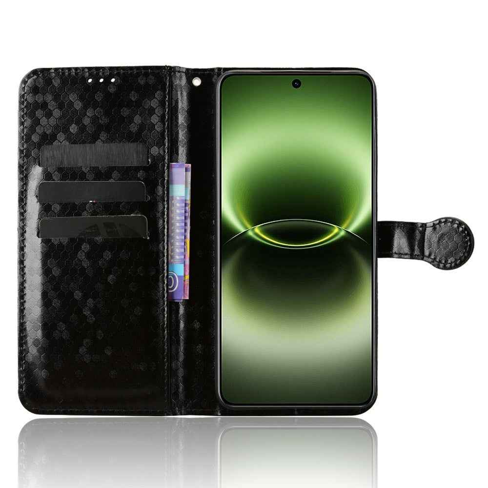 For vivo X300 Ultra 5G Wallet Case Dot Pattern Imprint PU Leather Phone Cover with Wrist Strap - Black