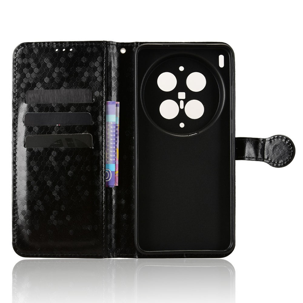 For vivo X300 Ultra 5G Wallet Case Dot Pattern Imprint PU Leather Phone Cover with Wrist Strap - Black