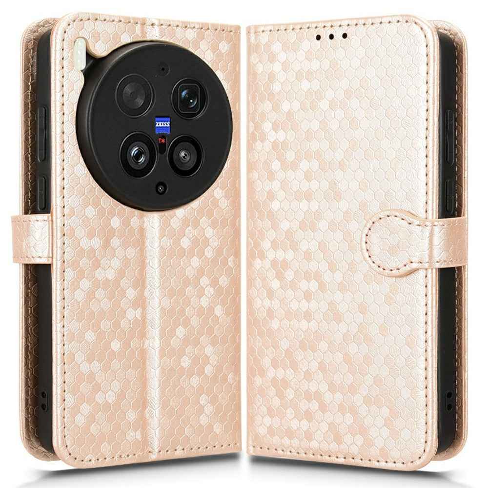 For vivo X300 Ultra 5G Wallet Case Dot Pattern Imprint PU Leather Phone Cover with Wrist Strap - Rose Gold