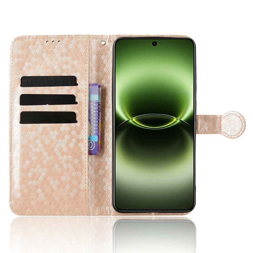 For vivo X300 Ultra 5G Wallet Case Dot Pattern Imprint PU Leather Phone Cover with Wrist Strap - Rose Gold