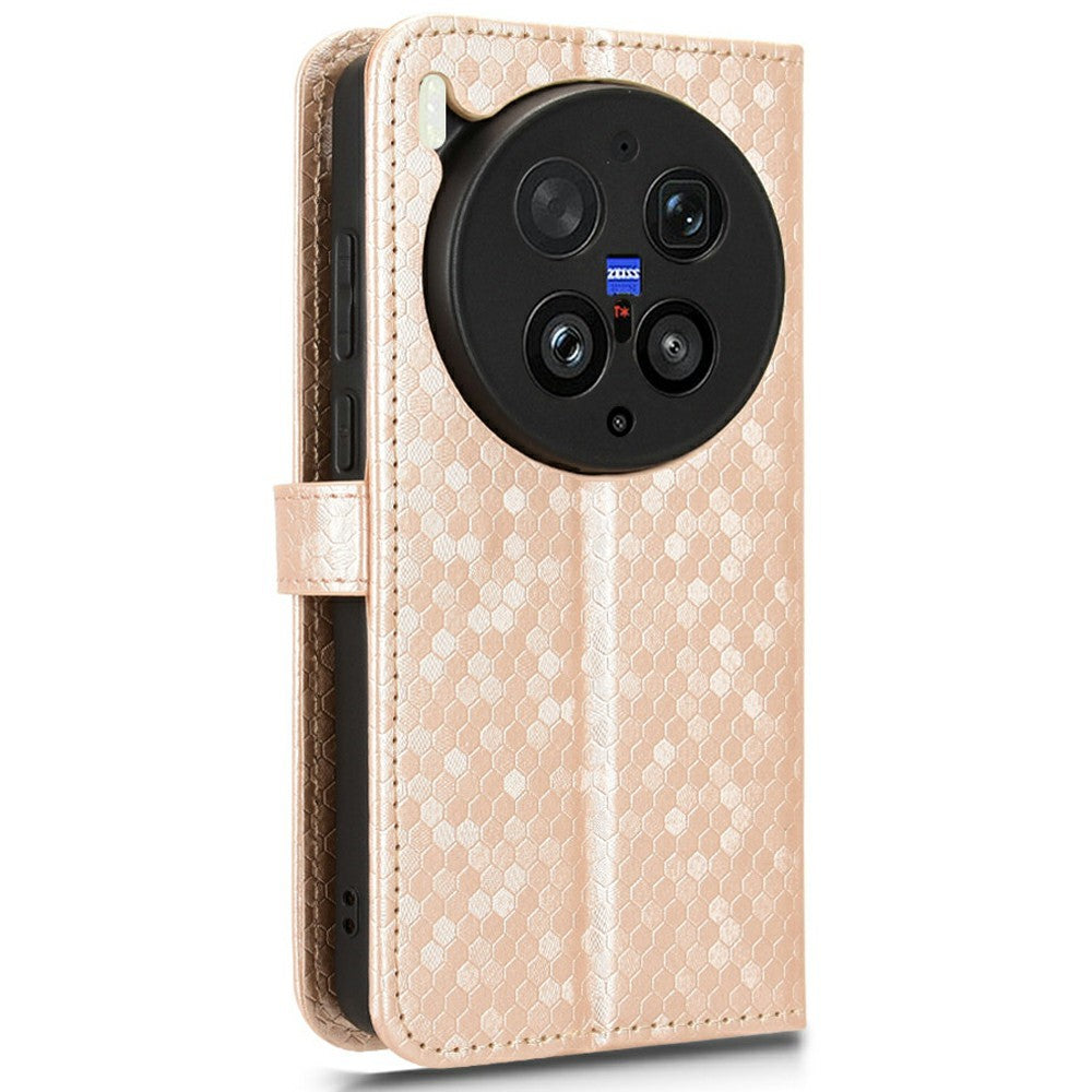 For vivo X300 Ultra 5G Wallet Case Dot Pattern Imprint PU Leather Phone Cover with Wrist Strap - Rose Gold