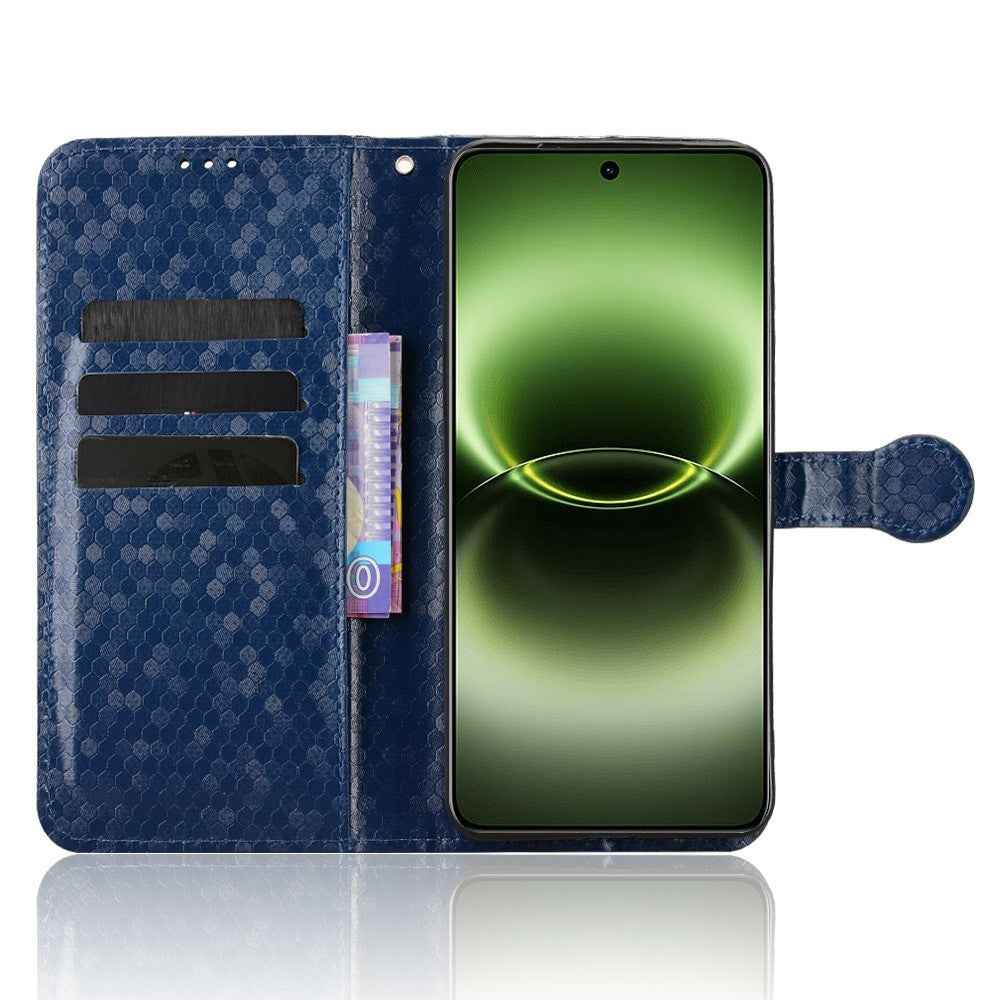 For vivo X300 Ultra 5G Wallet Case Dot Pattern Imprint PU Leather Phone Cover with Wrist Strap - Dark Blue