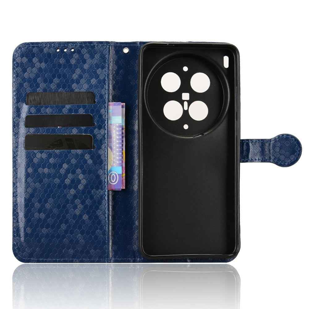For vivo X300 Ultra 5G Wallet Case Dot Pattern Imprint PU Leather Phone Cover with Wrist Strap - Dark Blue
