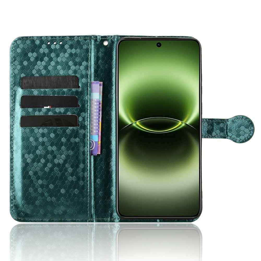 For vivo X300 Ultra 5G Wallet Case Dot Pattern Imprint PU Leather Phone Cover with Wrist Strap - Green