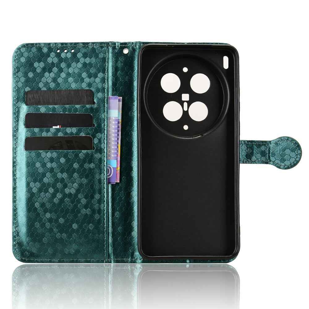 For vivo X300 Ultra 5G Wallet Case Dot Pattern Imprint PU Leather Phone Cover with Wrist Strap - Green