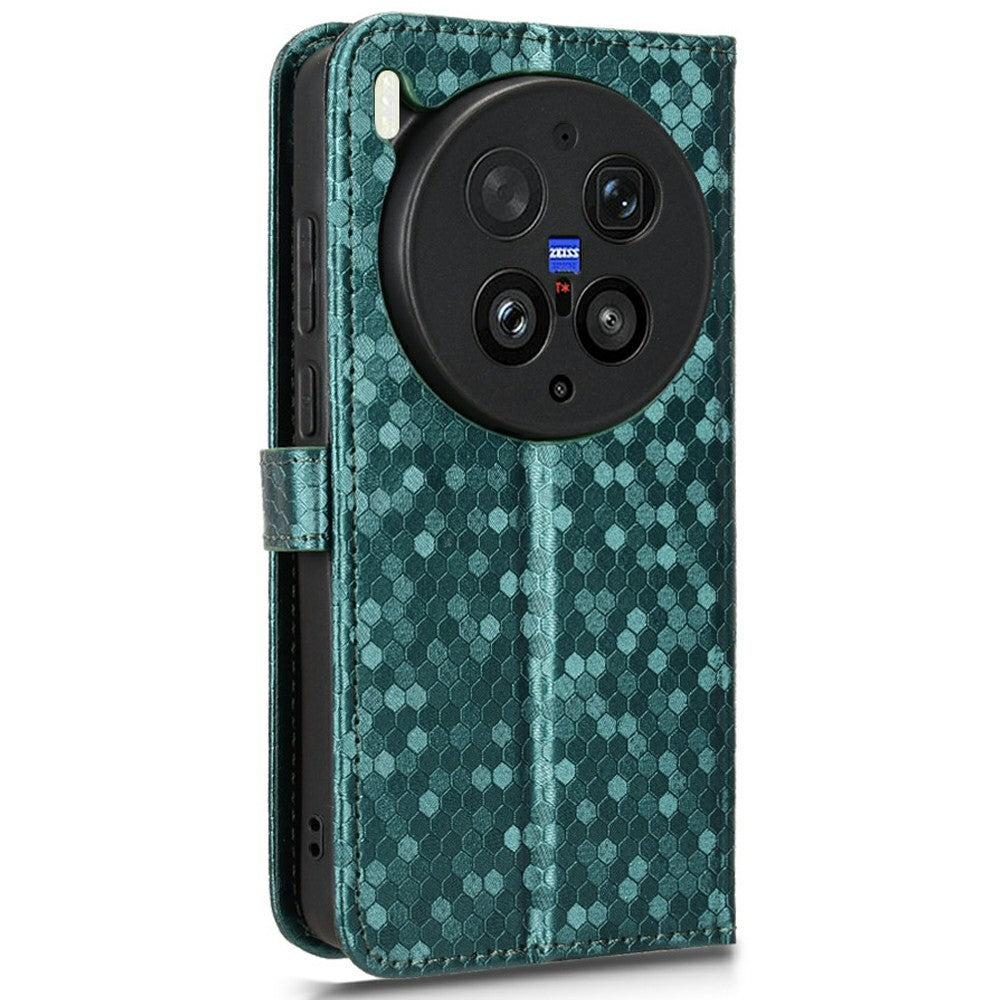 For vivo X300 Ultra 5G Wallet Case Dot Pattern Imprint PU Leather Phone Cover with Wrist Strap - Green