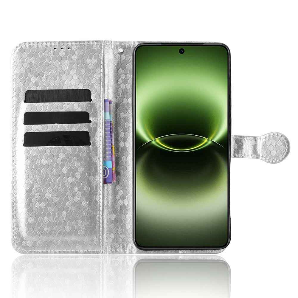 For vivo X300 Ultra 5G Wallet Case Dot Pattern Imprint PU Leather Phone Cover with Wrist Strap - Silver