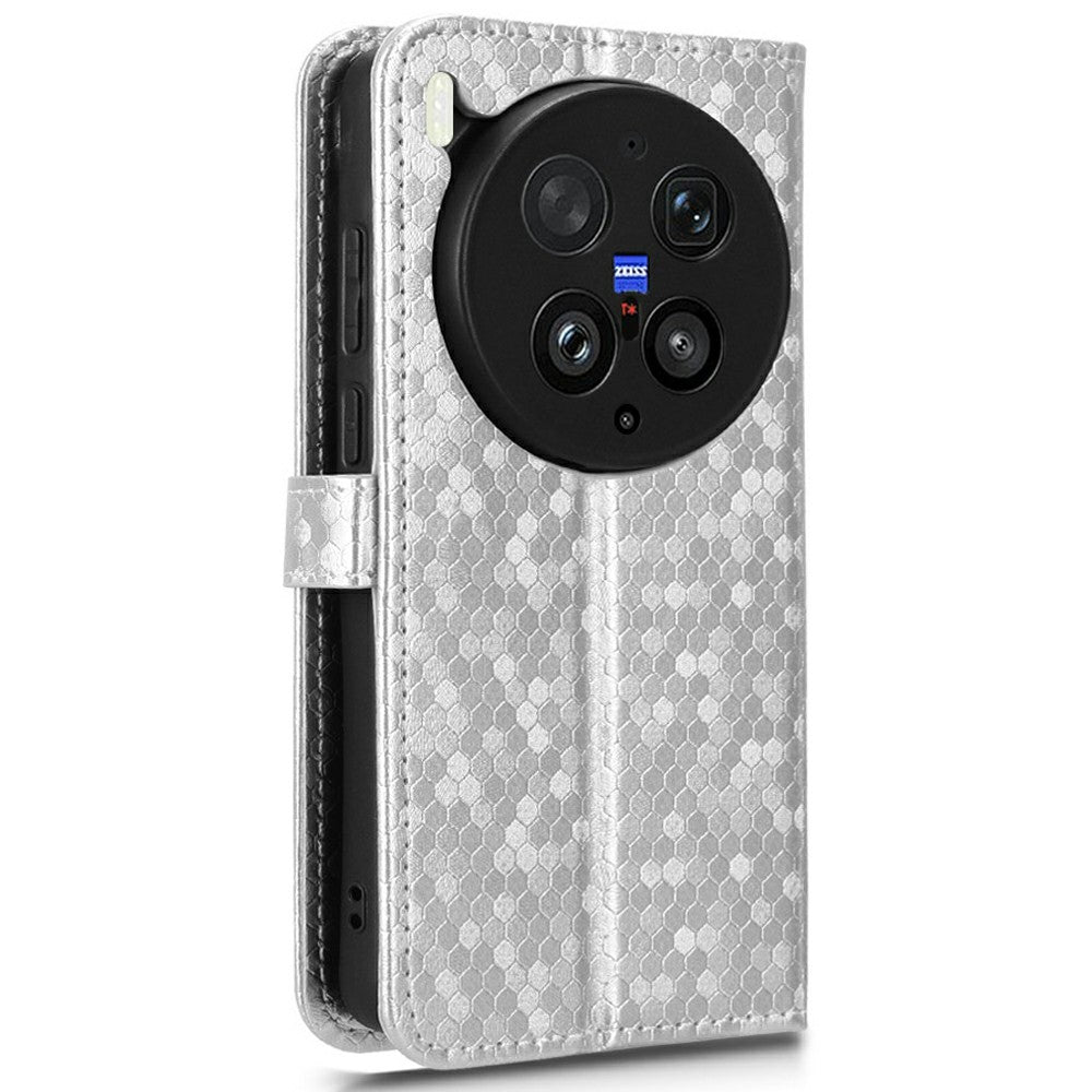 For vivo X300 Ultra 5G Wallet Case Dot Pattern Imprint PU Leather Phone Cover with Wrist Strap - Silver