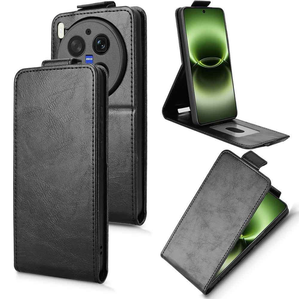 For vivo X300 Ultra 5G Stand Case Magnetic Clasp Vertical Flip Leather Phone Cover with Card Holder - Black