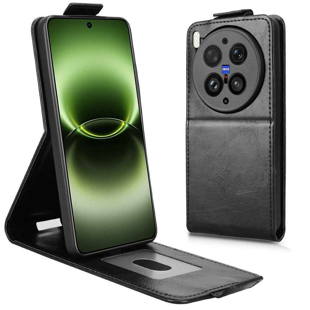 For vivo X300 Ultra 5G Stand Case Magnetic Clasp Vertical Flip Leather Phone Cover with Card Holder - Black