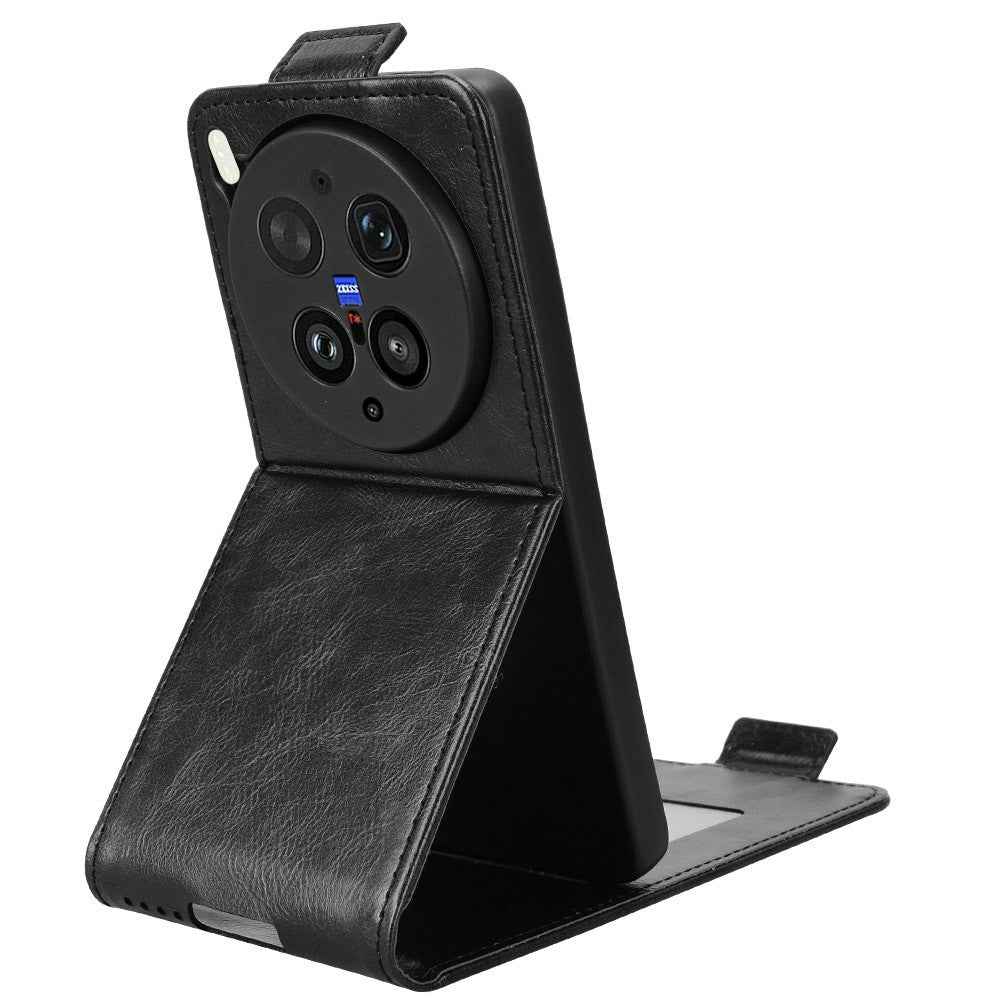 For vivo X300 Ultra 5G Stand Case Magnetic Clasp Vertical Flip Leather Phone Cover with Card Holder - Black